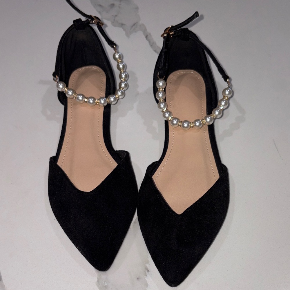 SHEIN Black Heels with Pearl Strap